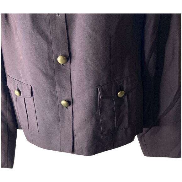 Valerie Stevens Jacket Women's Size 16 100% Silk Dome Brass Button Flap Pockets - Picture 6 of 8